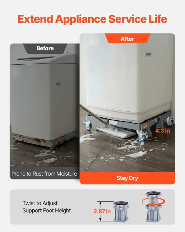 Alt view image 2 of 7 - Adjustable Washing Machine Stand Mini Fridge Stand 400 lbs Load 4 Wheels