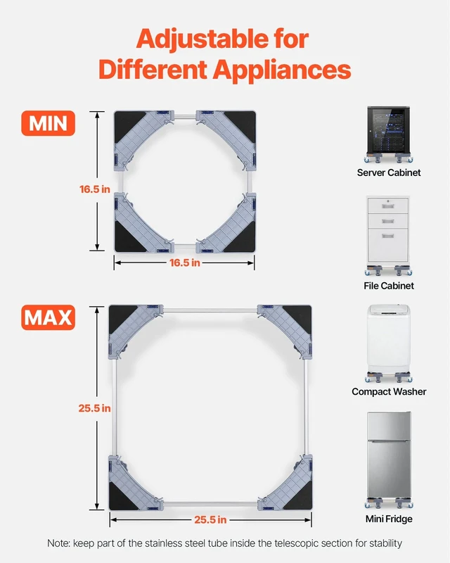 Alt view image 3 of 7 - Adjustable Washing Machine Stand Mini Fridge Stand 400 lbs Load 4 Wheels
