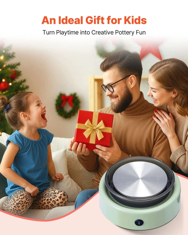 Alt view image 6 of 7 - Mini Pottery Wheel Electric Clay Wheel for Kids 6 inch Turntable Green