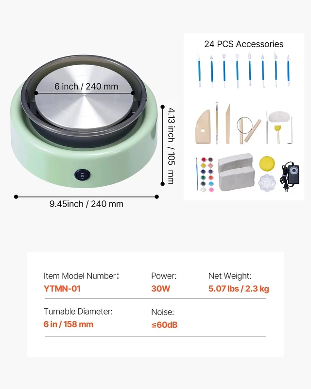 Alt view image 7 of 7 - Mini Pottery Wheel Electric Clay Wheel for Kids 6 inch Turntable Green