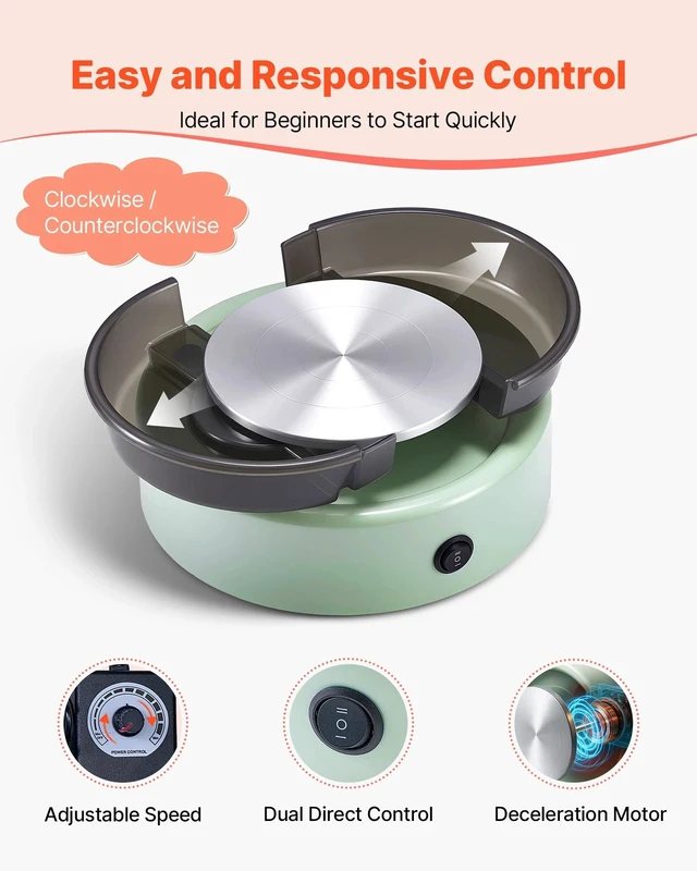 Alt view image 2 of 7 - Mini Pottery Wheel Electric Clay Wheel for Kids 6 inch Turntable Green