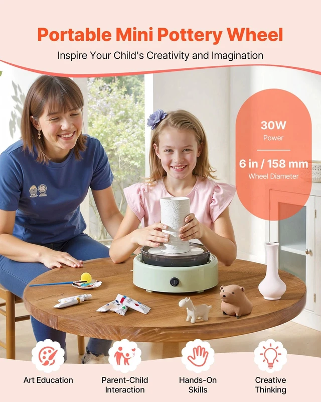 Alt view image 3 of 7 - Mini Pottery Wheel Electric Clay Wheel for Kids 6 inch Turntable Green