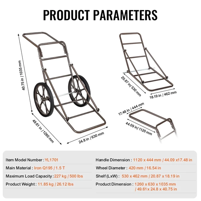 Alt view image 6 of 7 - Folding Deer Cart Game Hauler Utility Gear Dolly 500 LBS Capacity