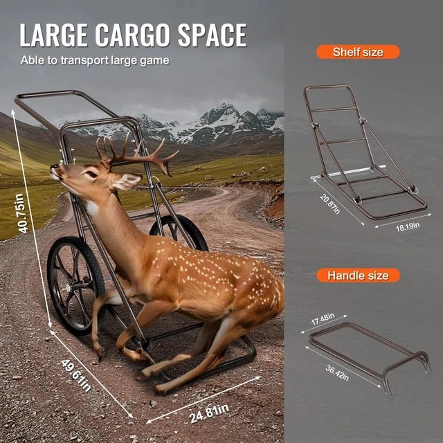 Alt view image 2 of 7 - Folding Deer Cart Game Hauler Utility Gear Dolly 500 LBS Capacity