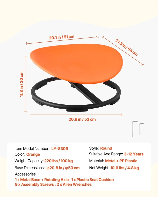 Alt view image 7 of 7 - Kids Swivel Chair 220 lbs Capacity Round Sensory Spinning Chair Orange