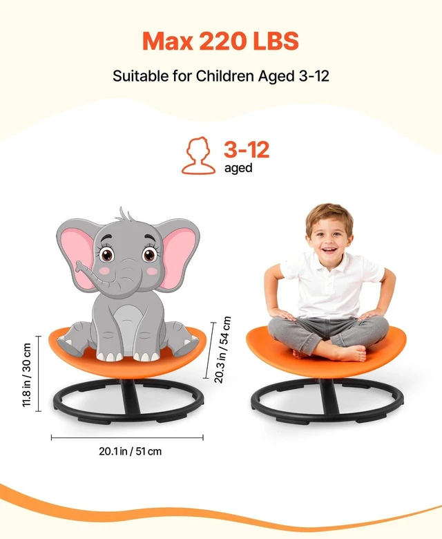Alt view image 2 of 7 - Kids Swivel Chair 220 lbs Capacity Round Sensory Spinning Chair Orange