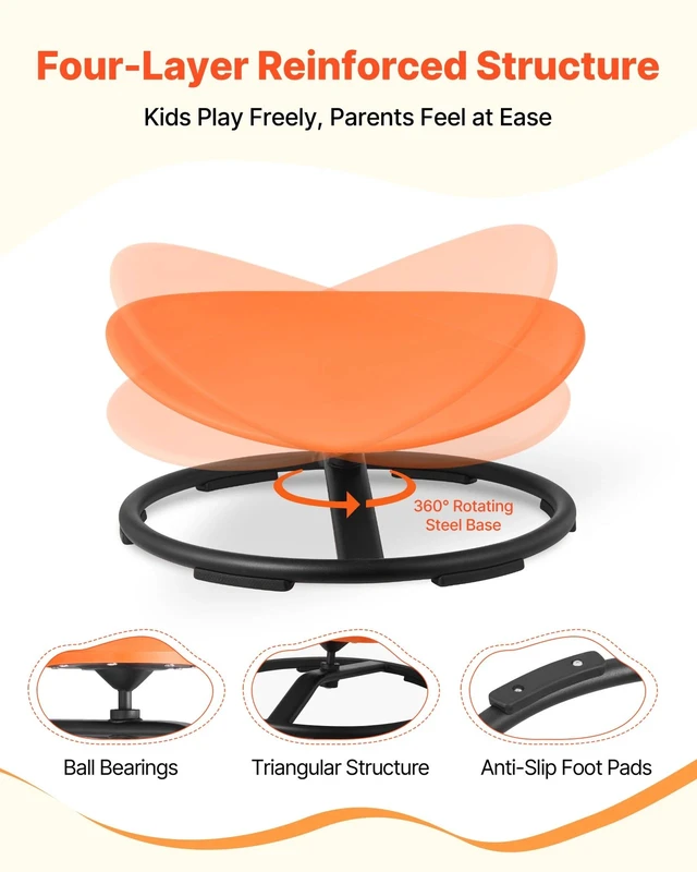 Alt view image 3 of 7 - Kids Swivel Chair 220 lbs Capacity Round Sensory Spinning Chair Orange