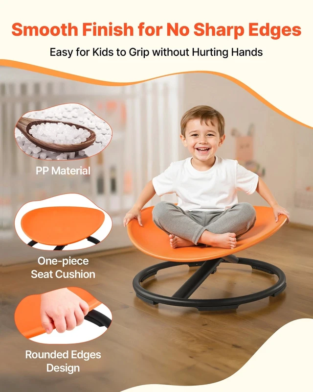 Alt view image 5 of 7 - Kids Swivel Chair 220 lbs Capacity Round Sensory Spinning Chair Orange
