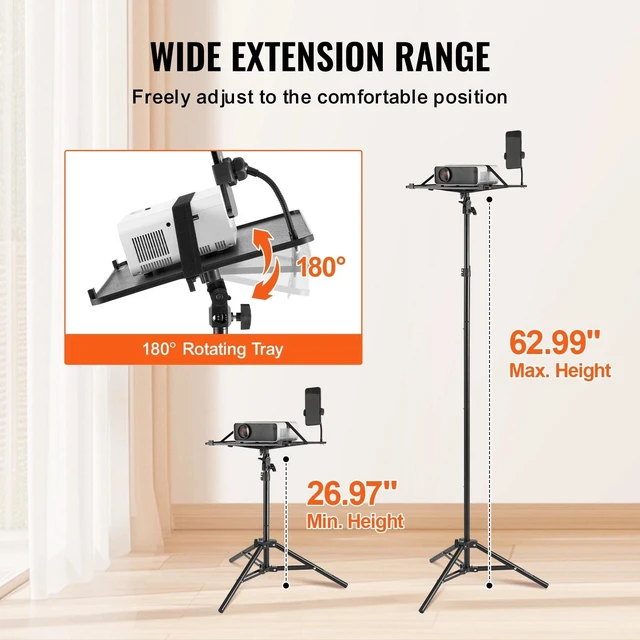 Alt view image 2 of 7 - Projector Stand Laptop Stand Tripod Adjustable Height from 26.97 to 63 in