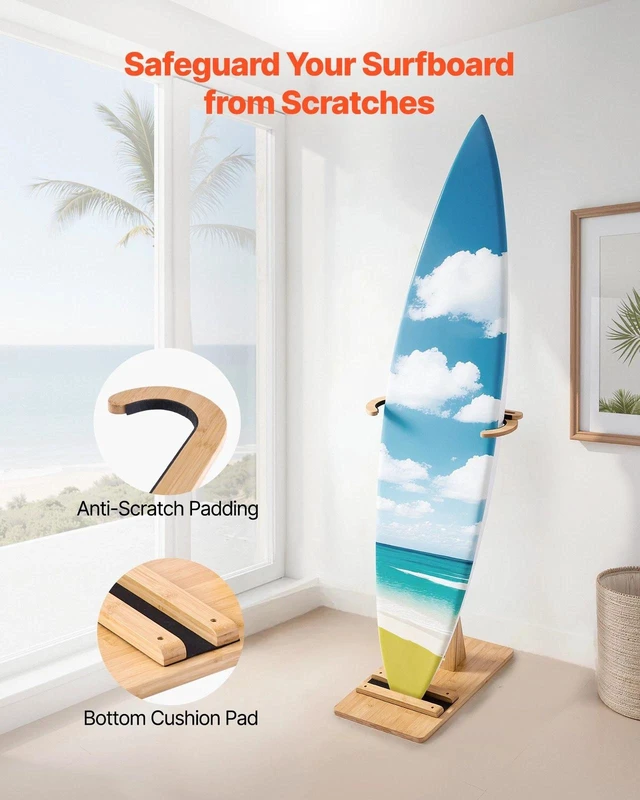 Alt view image 3 of 7 - Vertical Surfboard Stand Adjustable Wooden Rack for Storage and Display