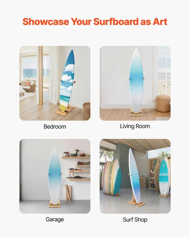 Alt view image 4 of 7 - Vertical Surfboard Stand Adjustable Wooden Rack for Storage and Display