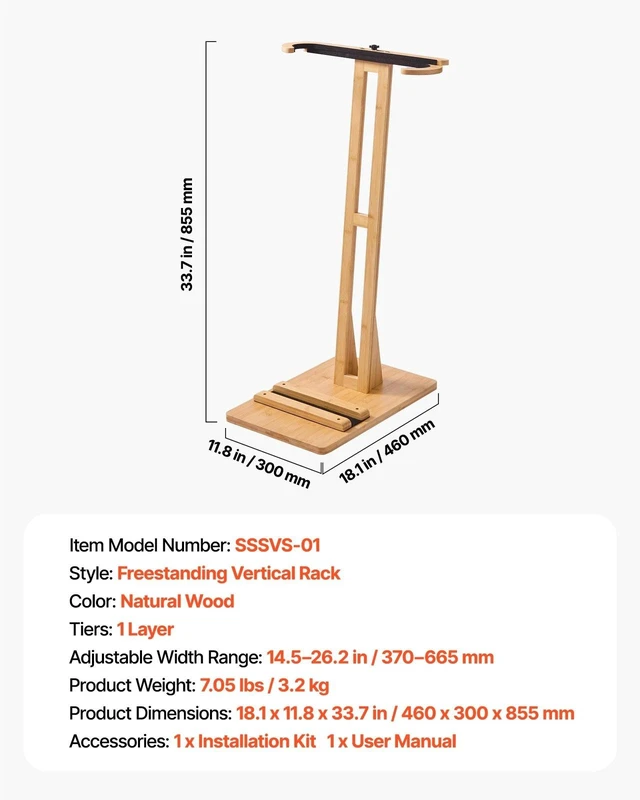 Alt view image 7 of 7 - Vertical Surfboard Stand Adjustable Wooden Rack for Storage and Display