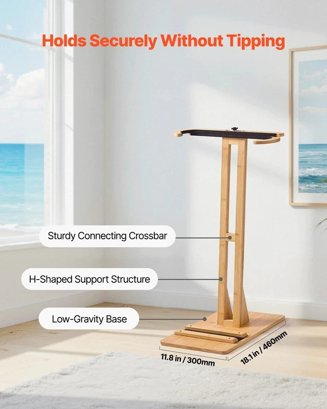 Alt view image 5 of 7 - Vertical Surfboard Stand Adjustable Wooden Rack for Storage and Display