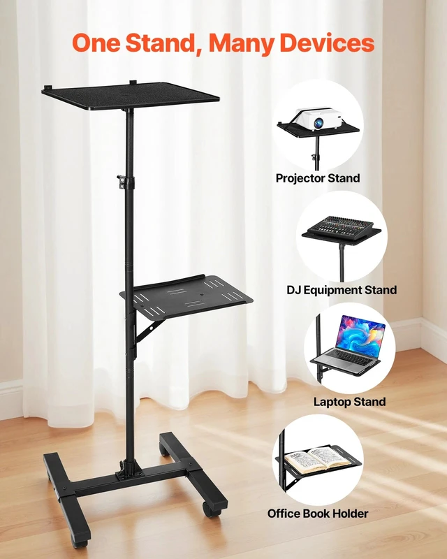 Alt view image 2 of 7 - Projector Stand 2 Shelves I-Beam Frame Projector Floor Stand for Meeting