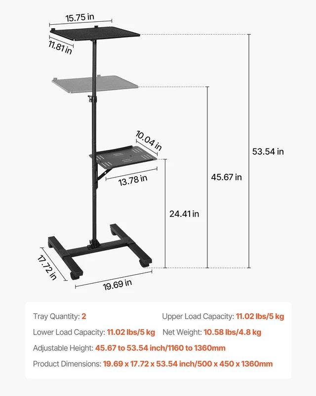 Alt view image 7 of 7 - Projector Stand 2 Shelves I-Beam Frame Projector Floor Stand for Meeting