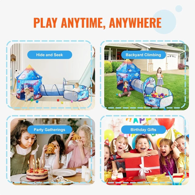 Alt view image 5 of 7 - Gift for Toddler Boys & Girls, Blue Rocket Play Tent & Tunnels for Kids