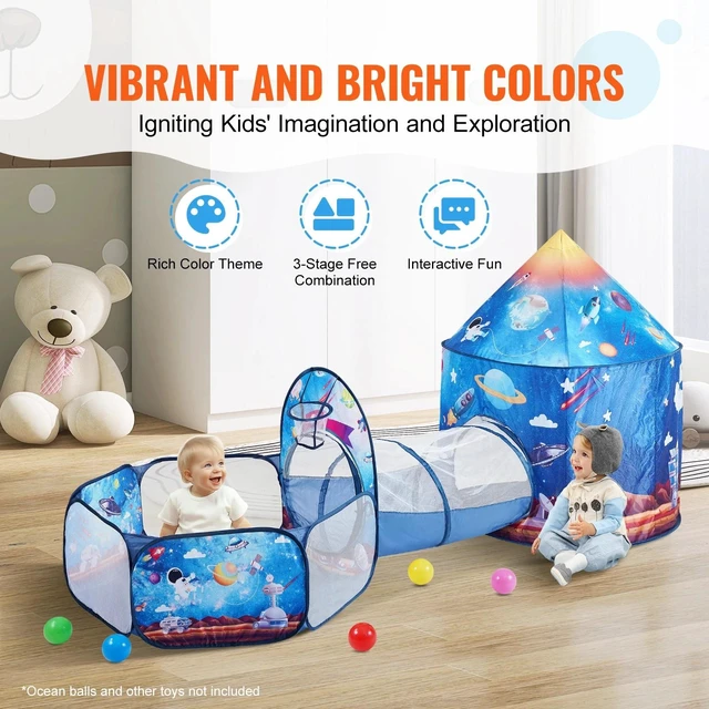 Alt view image 2 of 7 - Gift for Toddler Boys & Girls, Blue Rocket Play Tent & Tunnels for Kids