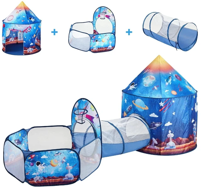 Alt view image 7 of 7 - Gift for Toddler Boys & Girls, Blue Rocket Play Tent & Tunnels for Kids