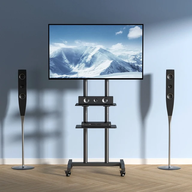 Alt view image 7 of 7 - Mobile TV Stand Mobile TV Cart for 32"-70" TVs with Wheels & A Tray