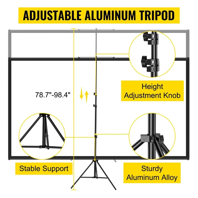 Alt view image 3 of 7 - Projector Screen with Stand 80inch 16:9 HD 4K Outdoor Indoor Projection