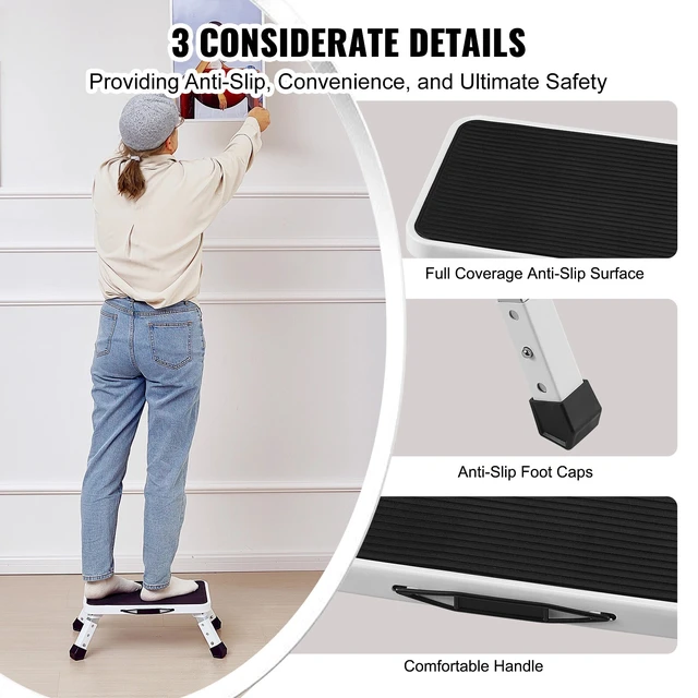 Alt view image 3 of 7 - Step Stool Ladder Foldable 3 Adjustable Height Max Load 330lbs for Home
