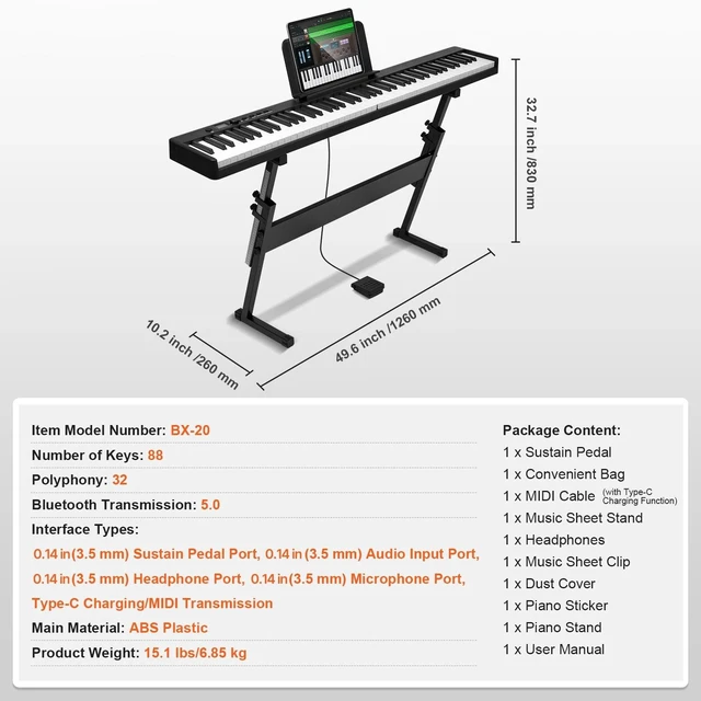 Alt view image 7 of 7 - 88 Key Folding Keyboard Piano Portable Foldable Bluetooth MIDI with Stand