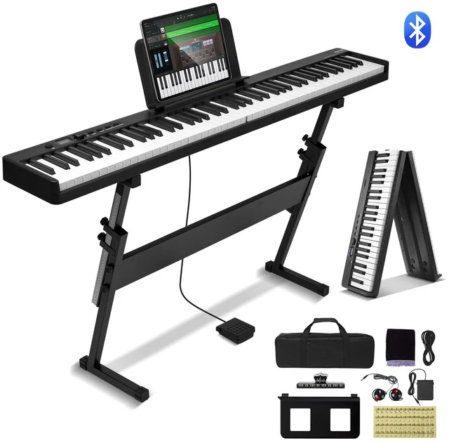 Main image of 88 Key Folding Keyboard Piano Portable Foldable Bluetooth MIDI with Stand