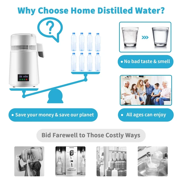Alt view image 5 of 7 - 4L Water Distiller with Adjustable Timer and Temperature Display - White