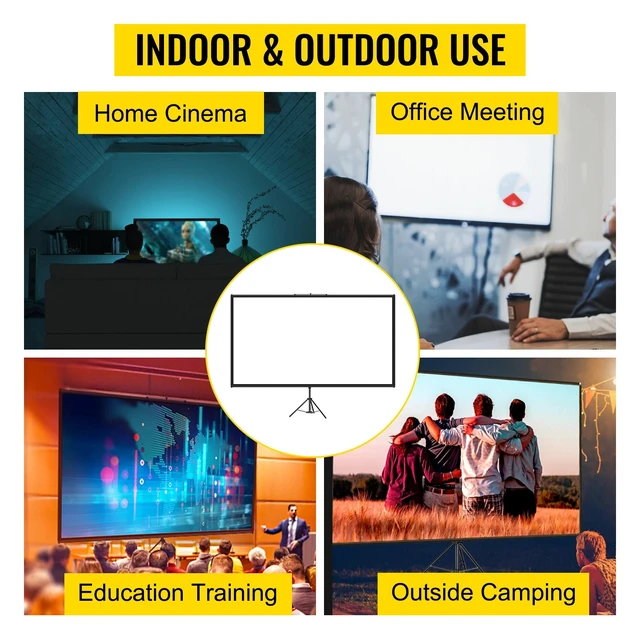 Alt view image 7 of 7 - Tripod Projector Screen with Stand 60 inch 4K HD 16:9 Home Cinema Portable