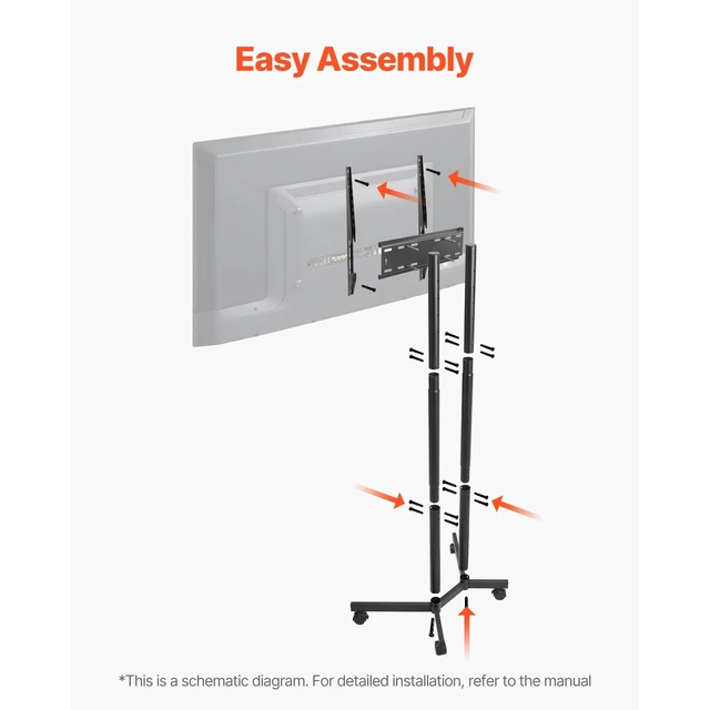 Alt view image 5 of 7 - Rolling TV Stand Mobile TV Cart Holds Up to 88 lbs for 32-65 Inch Screens