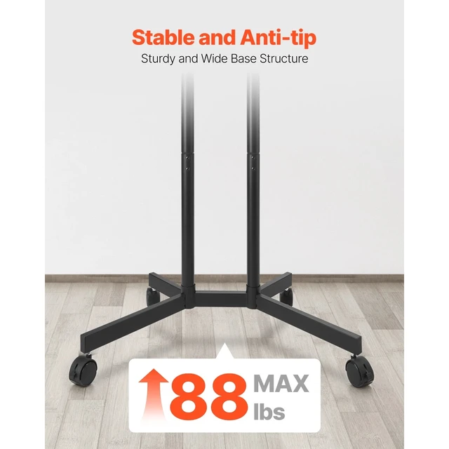 Alt view image 2 of 7 - Rolling TV Stand Mobile TV Cart Holds Up to 88 lbs for 32-65 Inch Screens