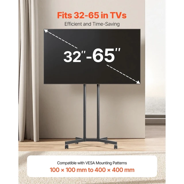 Alt view image 3 of 7 - Rolling TV Stand Mobile TV Cart Holds Up to 88 lbs for 32-65 Inch Screens