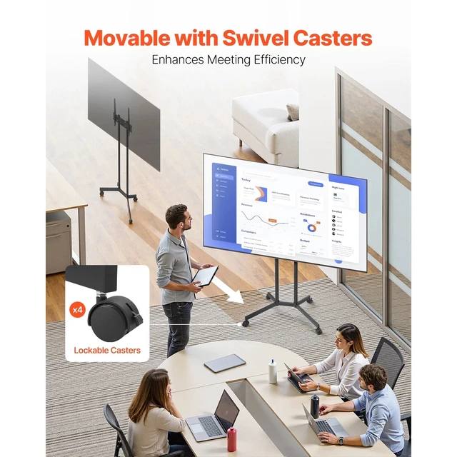 Alt view image 4 of 7 - Rolling TV Stand Mobile TV Cart Holds Up to 88 lbs for 32-65 Inch Screens