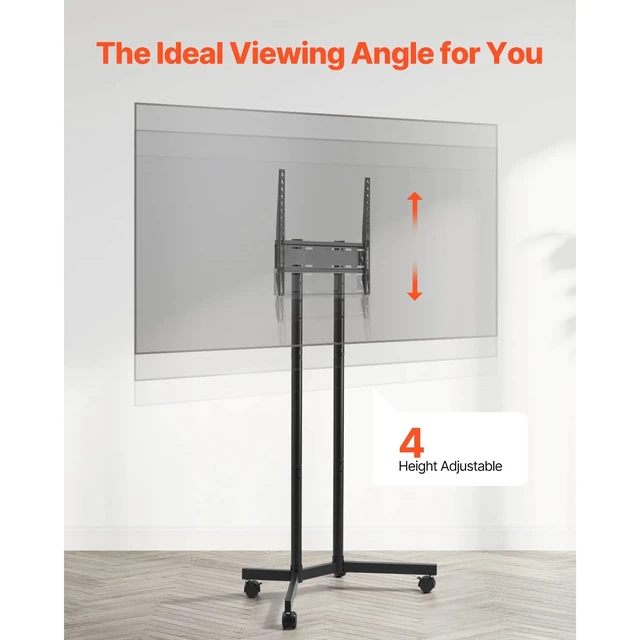Alt view image 6 of 7 - Rolling TV Stand Mobile TV Cart Holds Up to 88 lbs for 32-65 Inch Screens