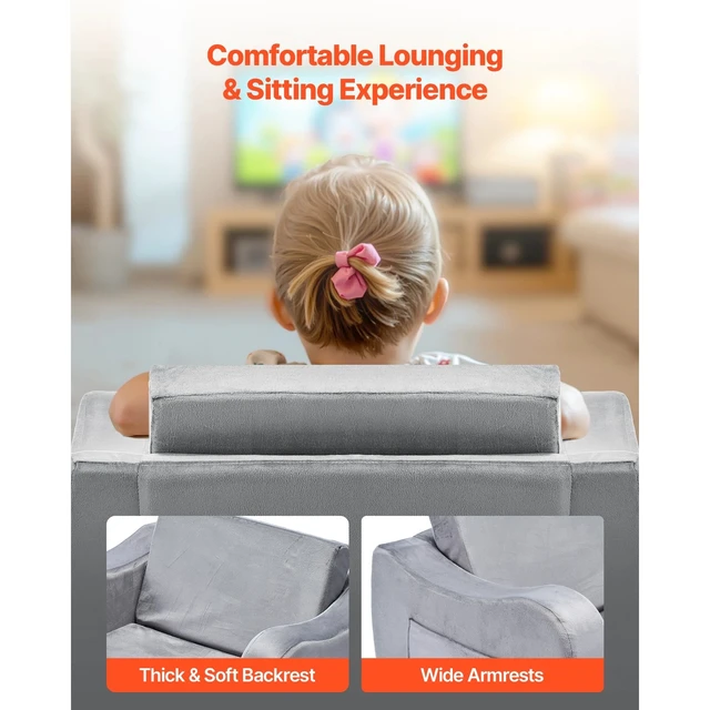 Alt view image 4 of 7 - 2-in-1 Kids Sofa Convertible Couch with Armrests, Gray
