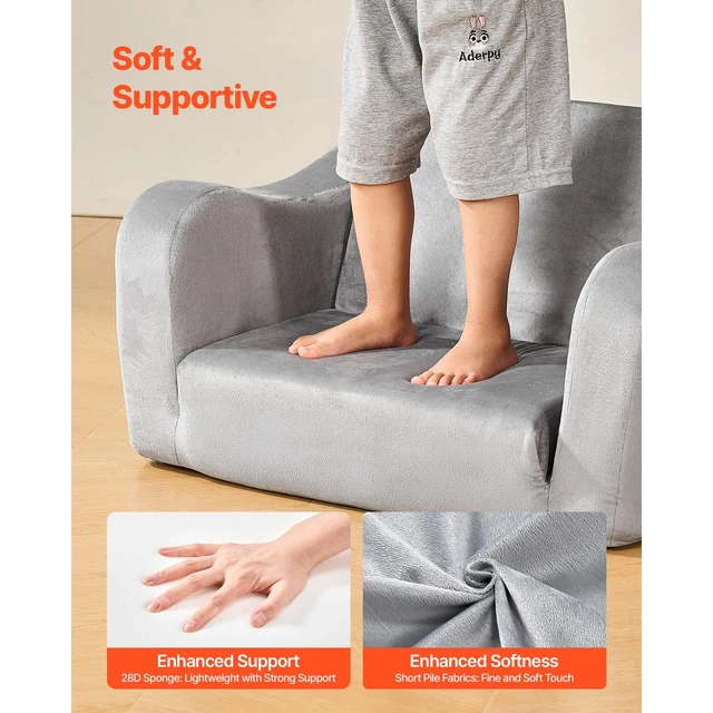 Alt view image 3 of 7 - 2-in-1 Kids Sofa Convertible Couch with Armrests, Gray