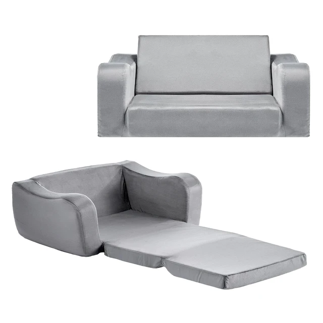 Main image of 2-in-1 Kids Sofa Convertible Couch with Armrests, Gray