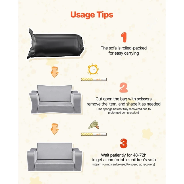 Alt view image 7 of 7 - 2-in-1 Kids Sofa Convertible Couch with Armrests, Gray
