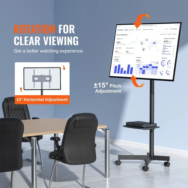 Alt view image 2 of 7 - Mobile TV Stand Mobile TV Cart for 23"-60" TVs with Wheels & A Tray