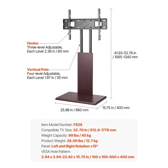 Alt view image 7 of 7 - Universal TV Stand Swivel Stand Holds up to 99 lbs for 32-70 Inch Screens