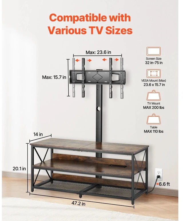 Alt view image 2 of 7 - 48" TV Stand with Mount for up to 75" TV Power Outlet & Storage Cabinets