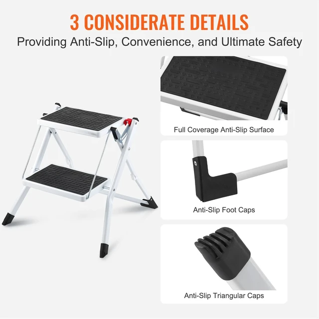 Alt view image 4 of 7 - Step Stool Ladder 2-Step Foldable 3 Adjustable Height Max Load 330lbs