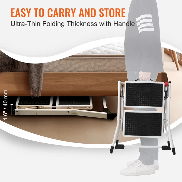 Alt view image 5 of 7 - Step Stool Ladder 2-Step Foldable 3 Adjustable Height Max Load 330lbs