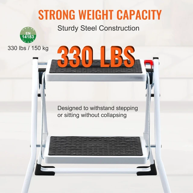 Alt view image 3 of 7 - Step Stool Ladder 2-Step Foldable 3 Adjustable Height Max Load 330lbs