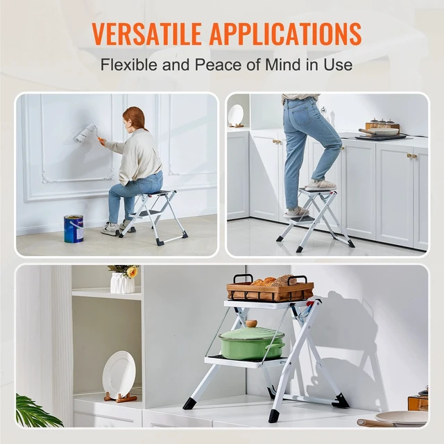 Alt view image 6 of 7 - Step Stool Ladder 2-Step Foldable 3 Adjustable Height Max Load 330lbs