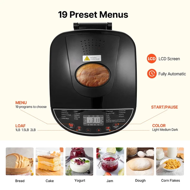 Alt view image 6 of 7 - 2LB 19-in-1 Automatic Bread Maker with Nonstick Inner Pot