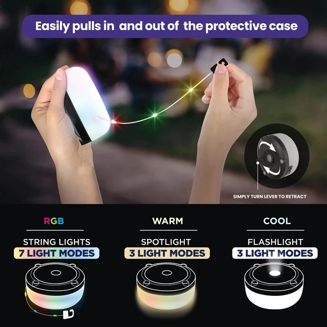 Alt view image 3 of 5 - 32 Ft Retractable Camping String Lights 125 LEDs Multicolor