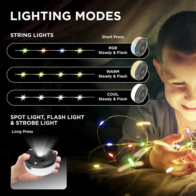 Alt view image 2 of 5 - 32 Ft Retractable Camping String Lights 125 LEDs Multicolor