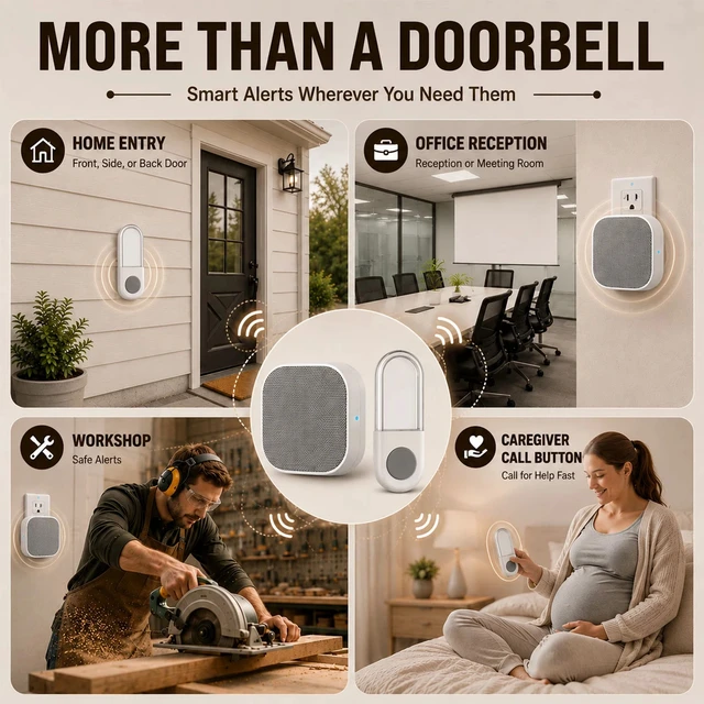 Alt view image 7 of 7 - Wireless Doorbell, White, 1 Button & 2 Receivers, 36 Melodies