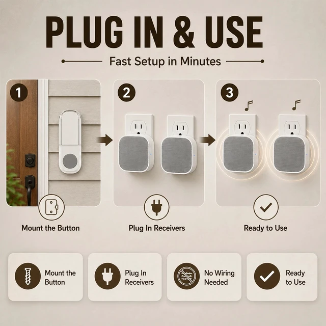 Alt view image 5 of 7 - Wireless Doorbell, White, 1 Button & 2 Receivers, 36 Melodies